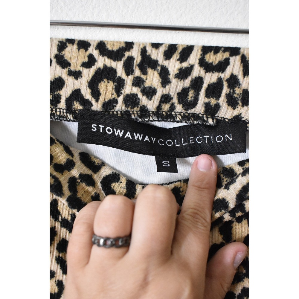 Stowaway Collection Leopard Midi‎ Skirt Women S Tan Black Modern Ruched Ribbed - Picture 6 of 7